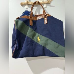 NWT Polo Ralph Lauren Duffle‎ Bag Blue Green Canvas Overnight Carryon Travel Bag